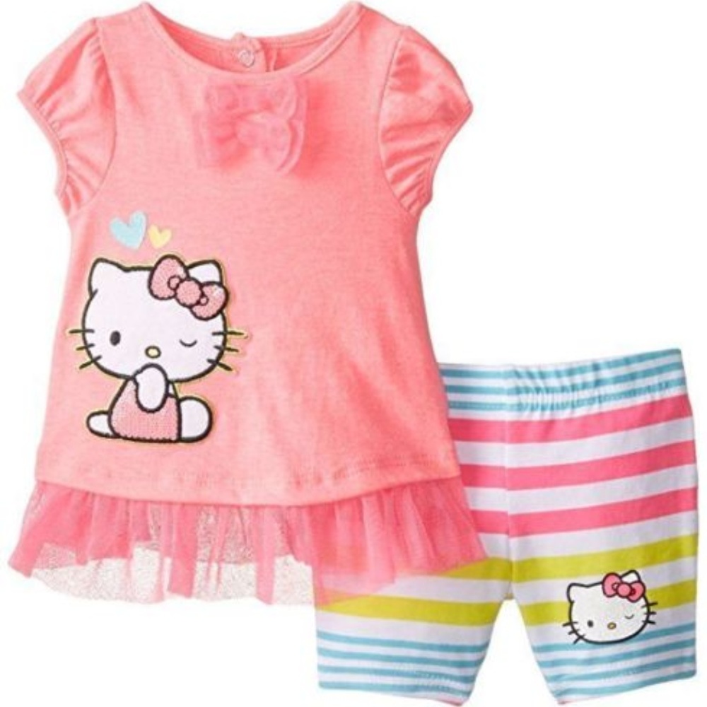 Hello Kitty Baby Girl 2 Piece Top Bike Shorts Set Outfit Size 3-6 MO NWT